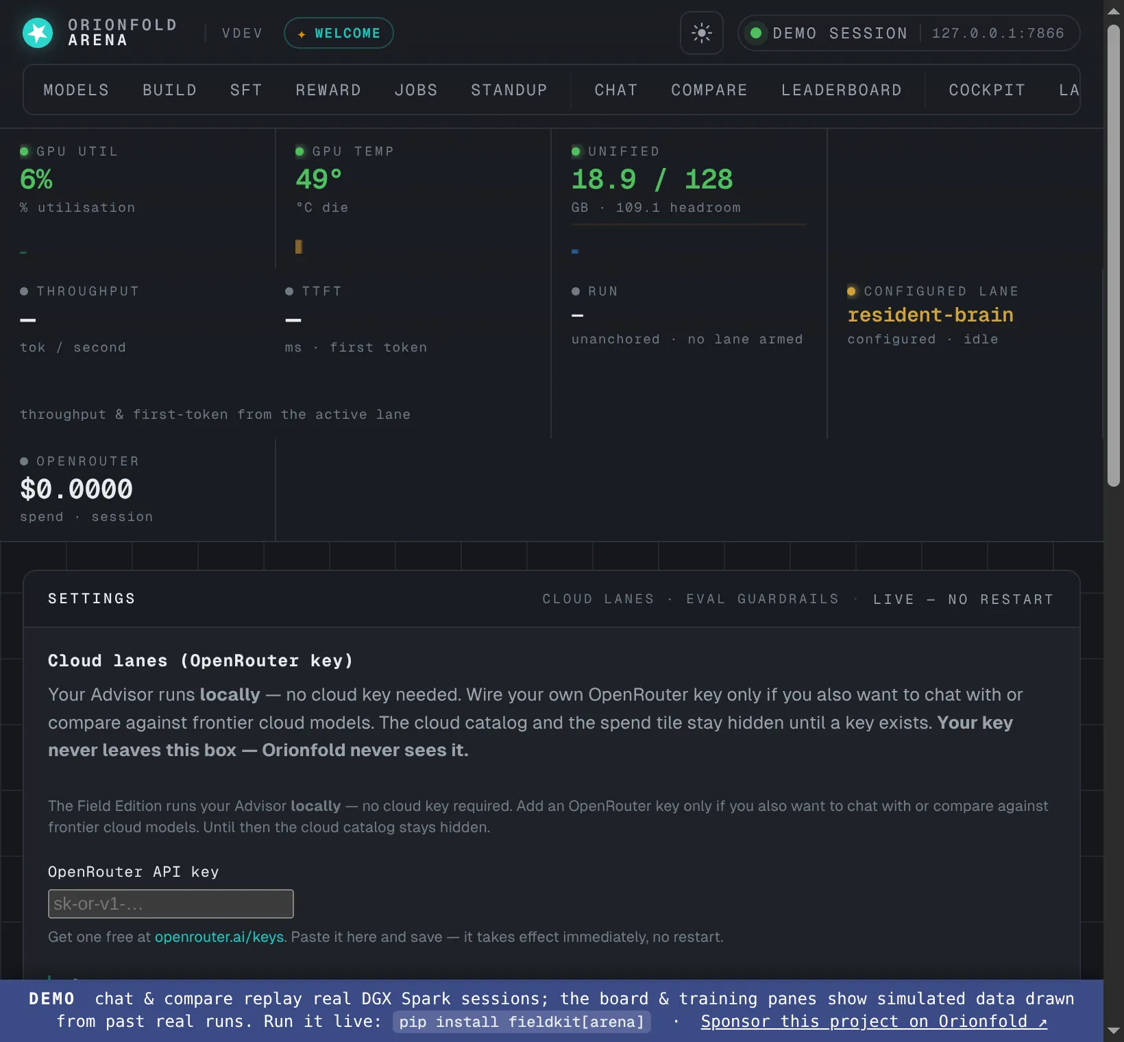 The cloud-eval guardrails settings: a per-run cost cap and a stall timeout that arm at dispatch time as an immutable snapshot, above a price-coverage table listing the metered cloud models the cap can act on