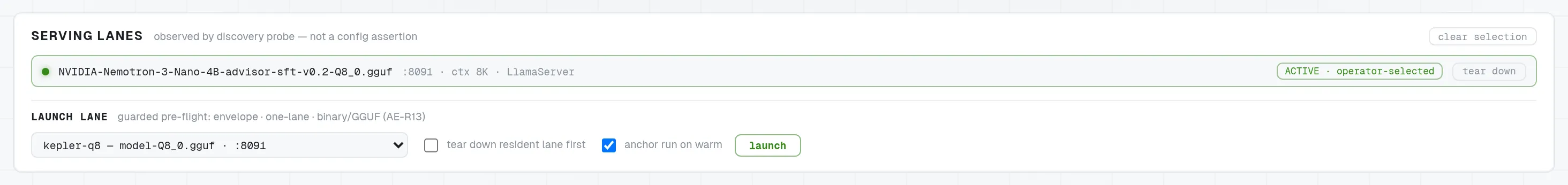 LaneTruth — the promoted 4B lane ACTIVE on , guarded launch form below