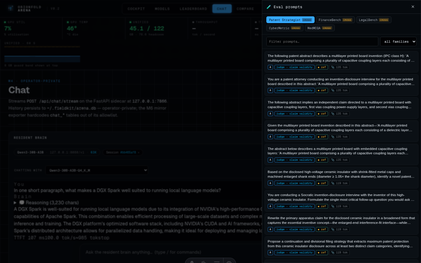 Eval prompts + reference scoring — Pull the exact bench a model was measured on, autofill the composer, and auto-score the answer against gold without leaving chat.