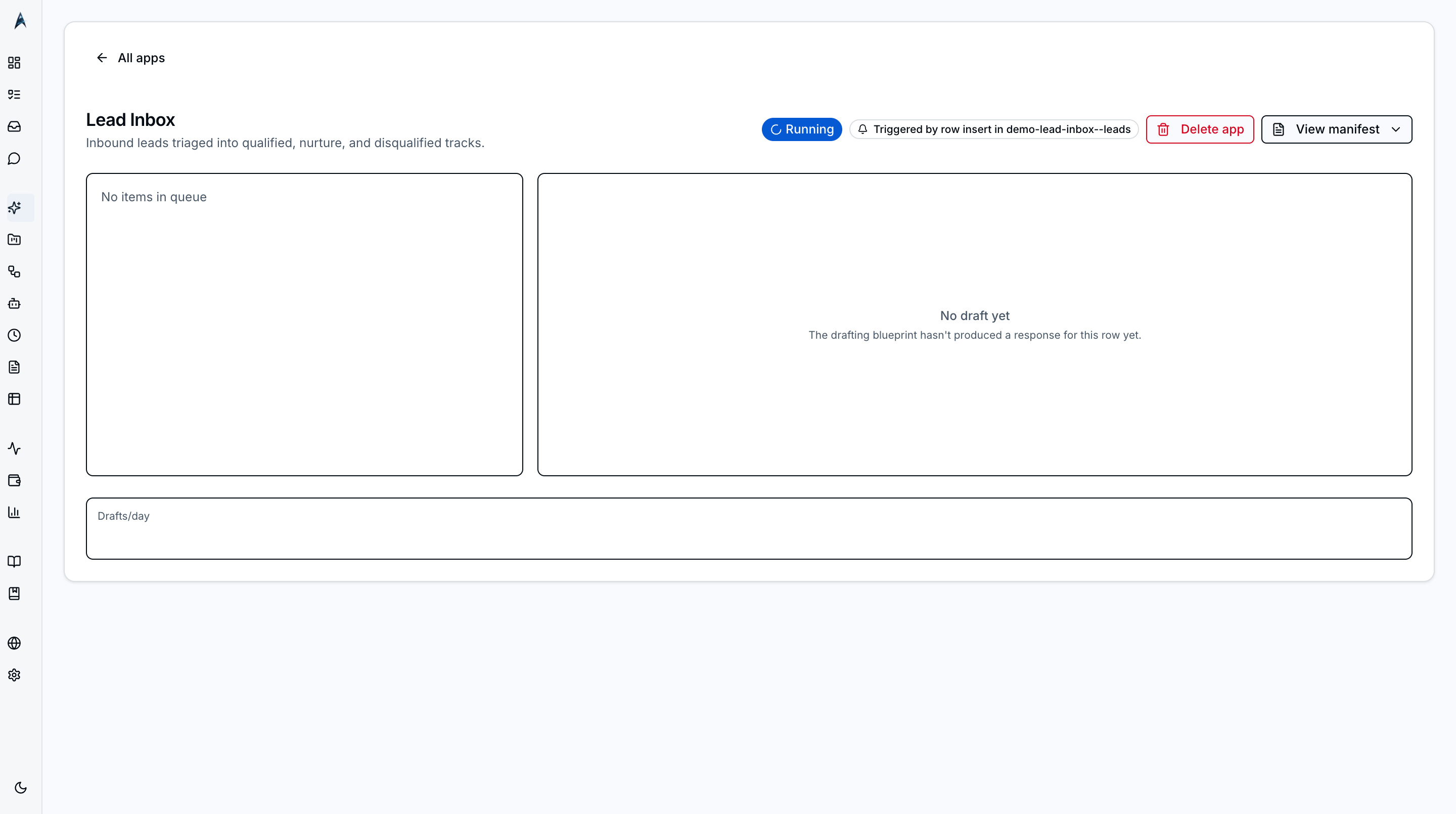 Inbox kit -- leads triage with row-insert blueprint trigger