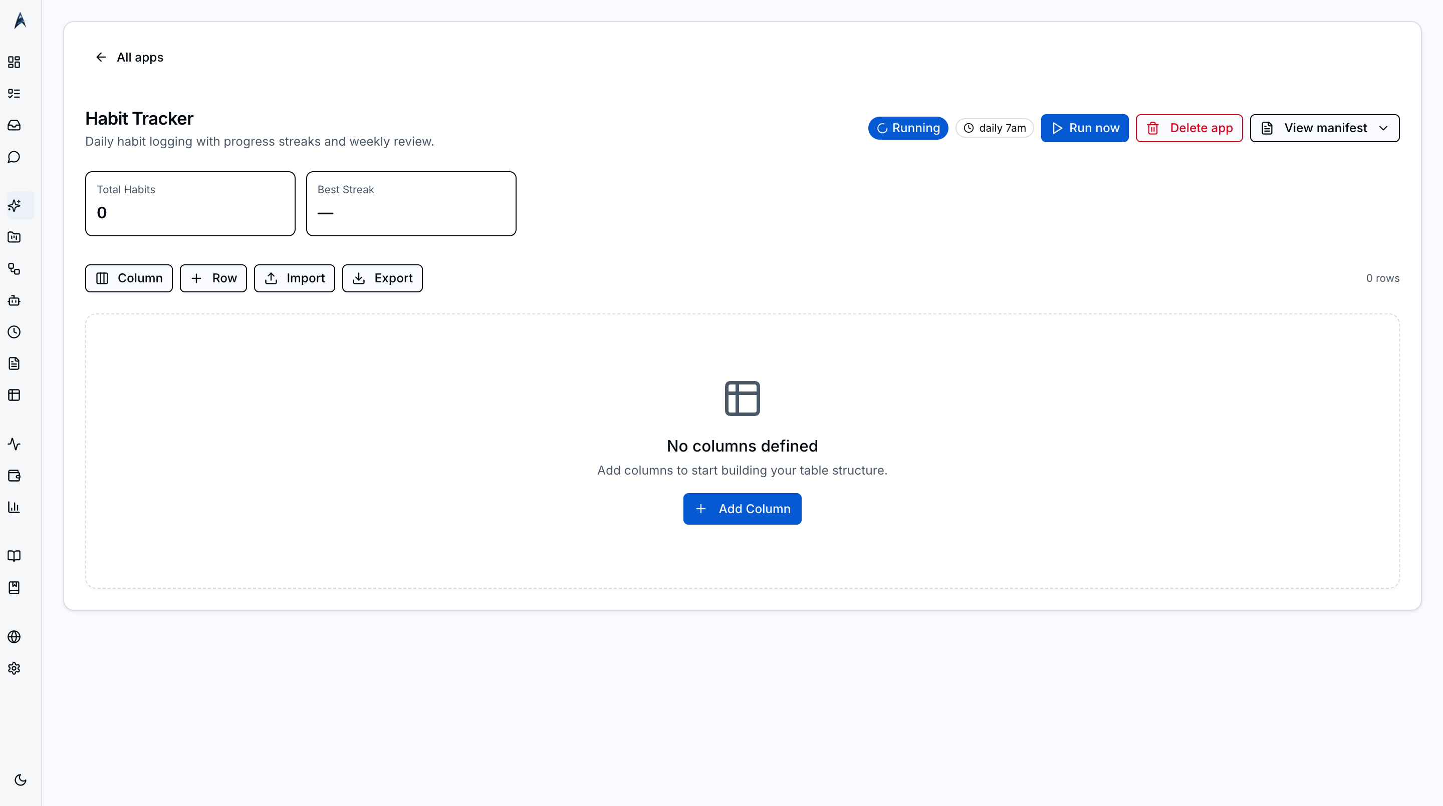Tracker kit -- table hero with daily cadence and KPIs