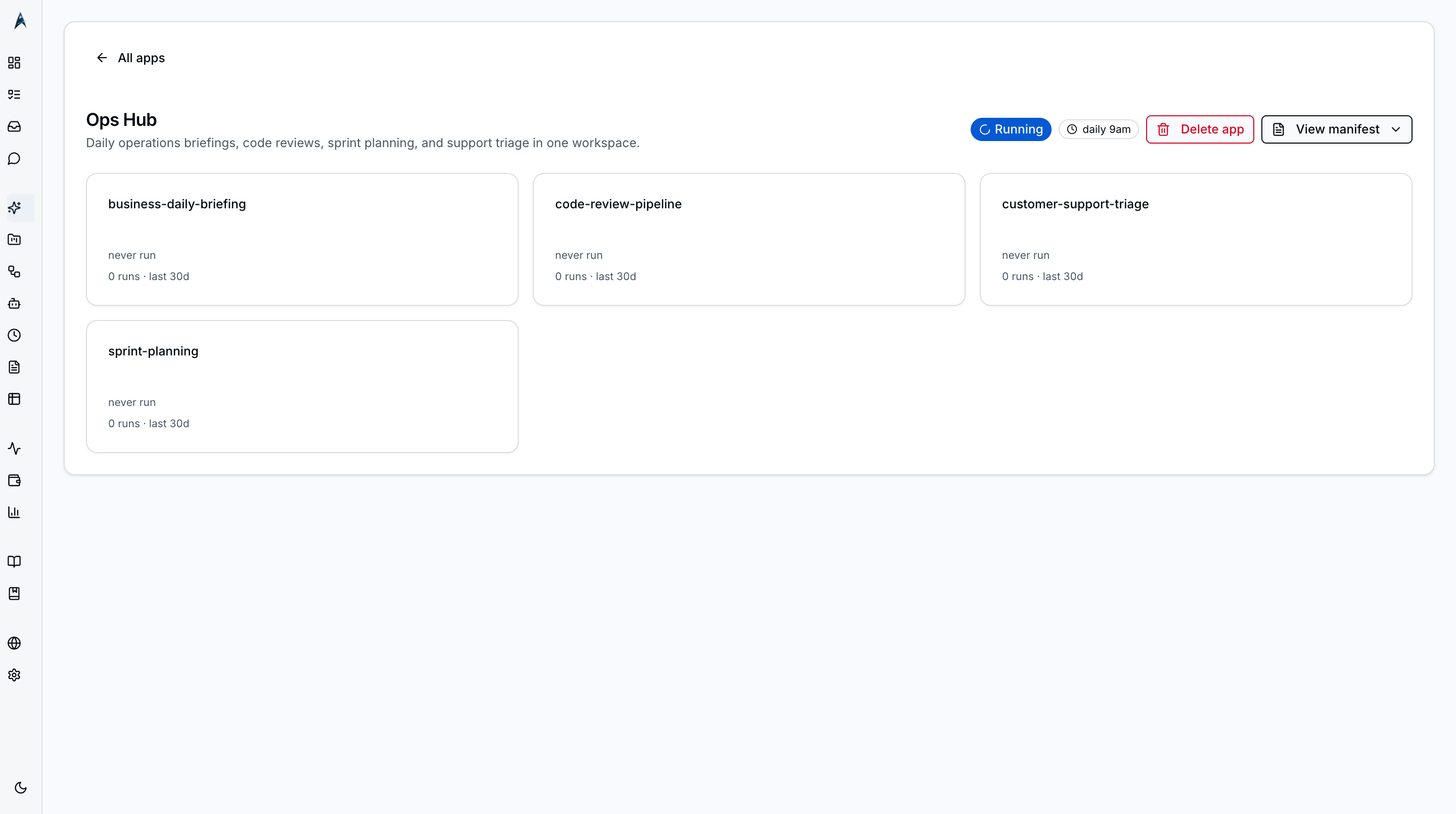 Workflow Hub kit -- 4 blueprints with last-run summaries