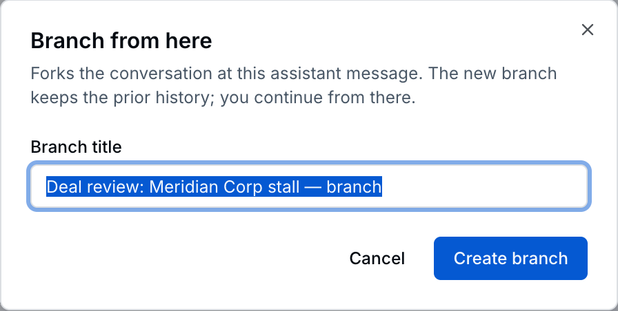New branch creation dialog