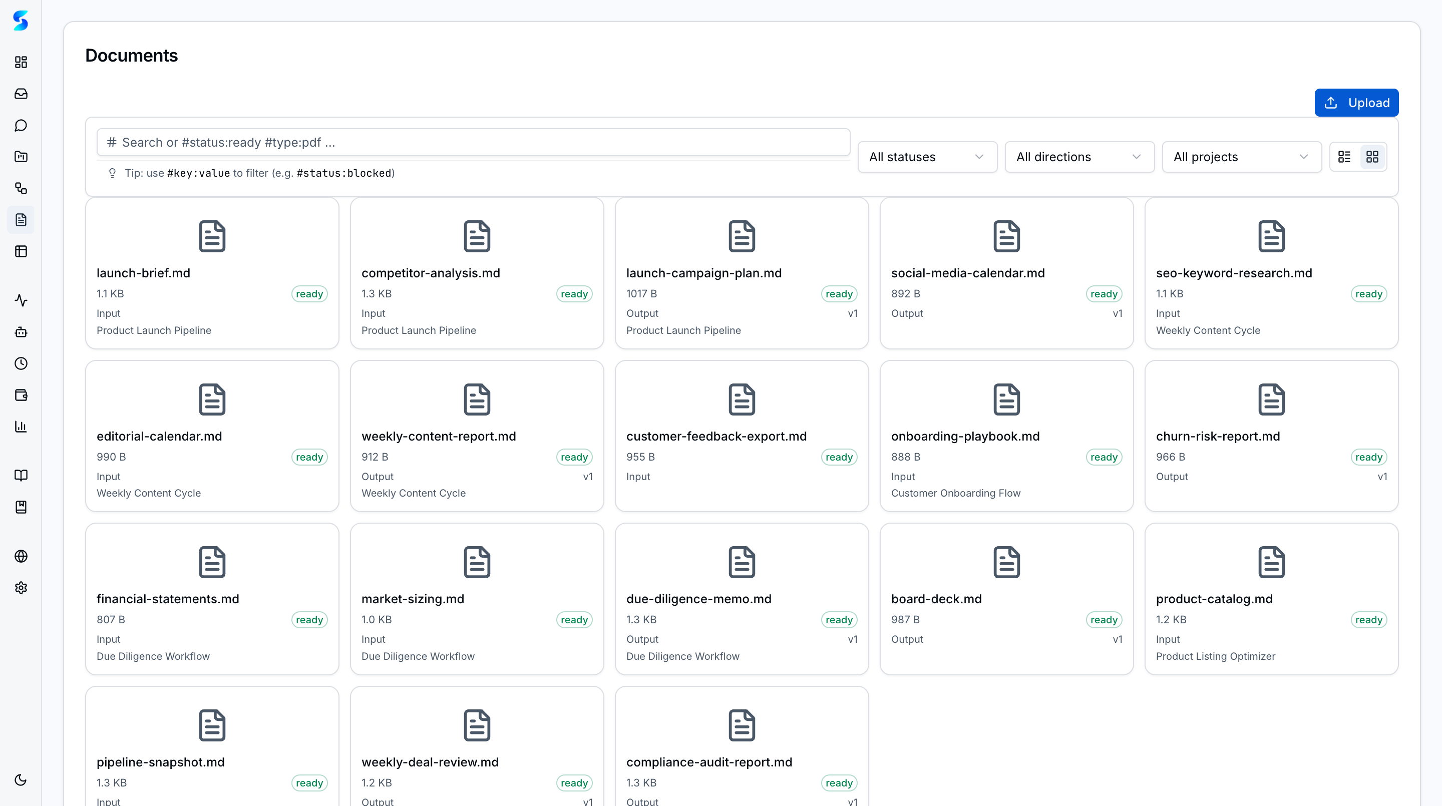 Documents grid view showing card-based file browsing
