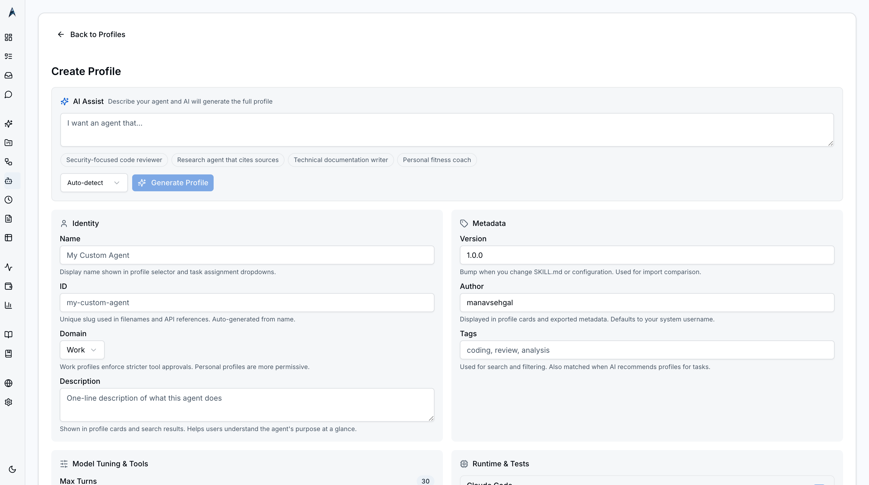 Empty new-profile form
