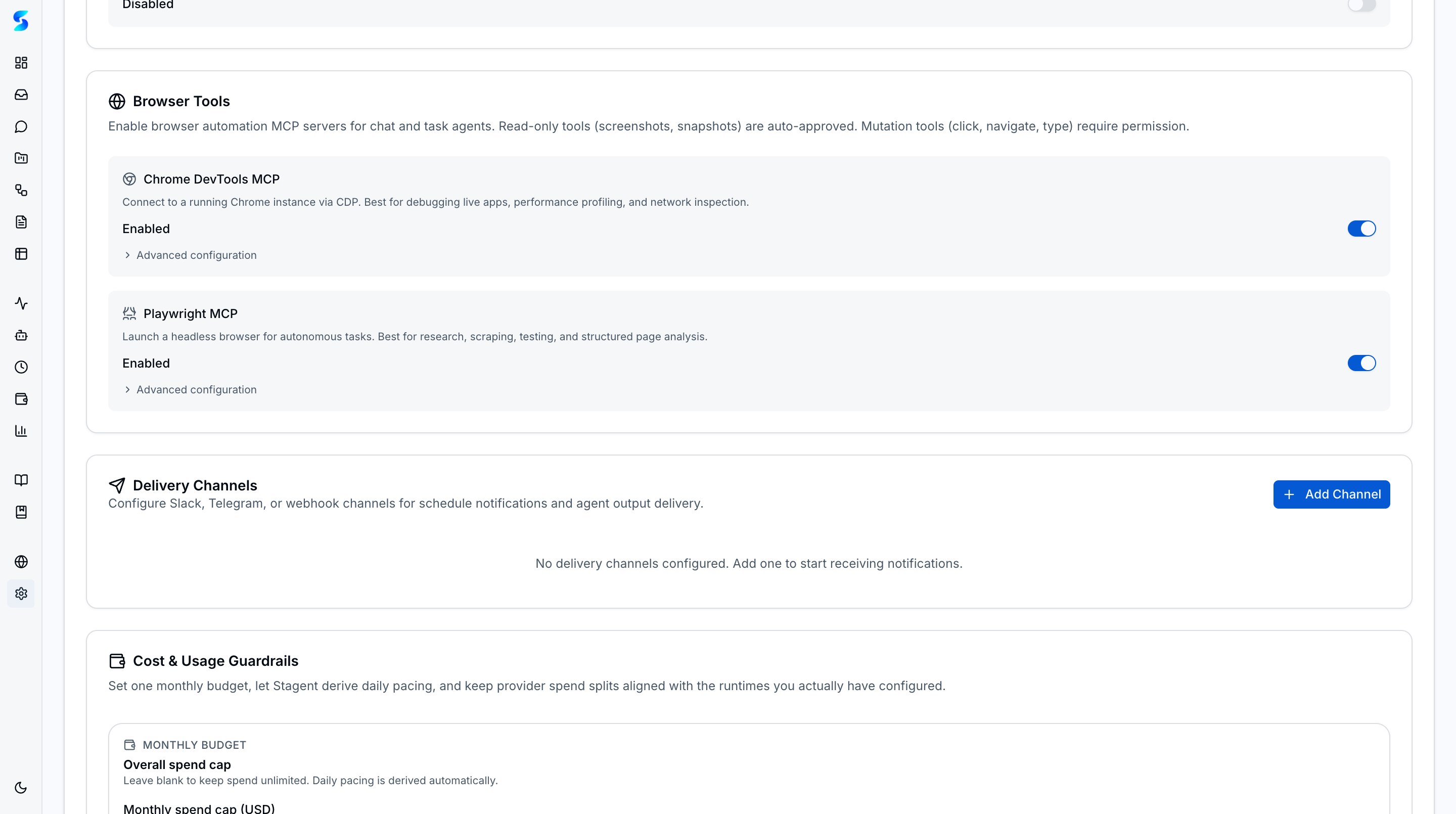 Settings authentication with Claude OAuth and API Key methods, OpenAI Codex Runtime configuration, and connection test buttons