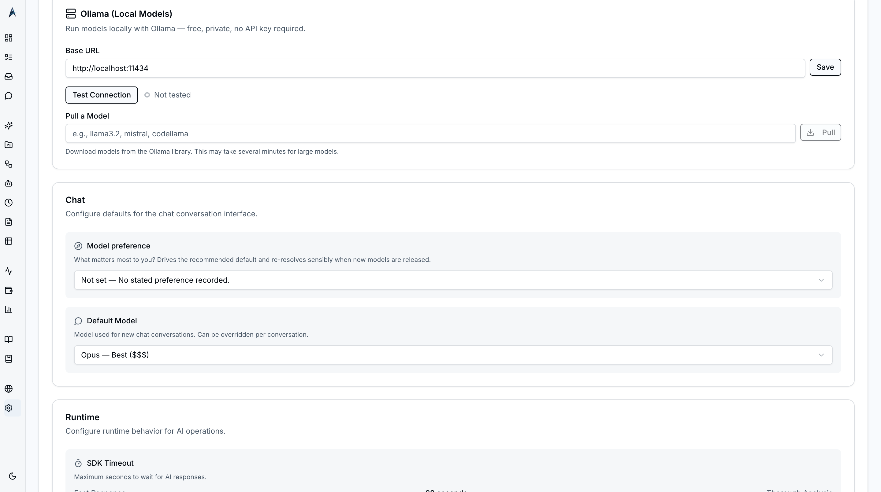 Chat model preference card