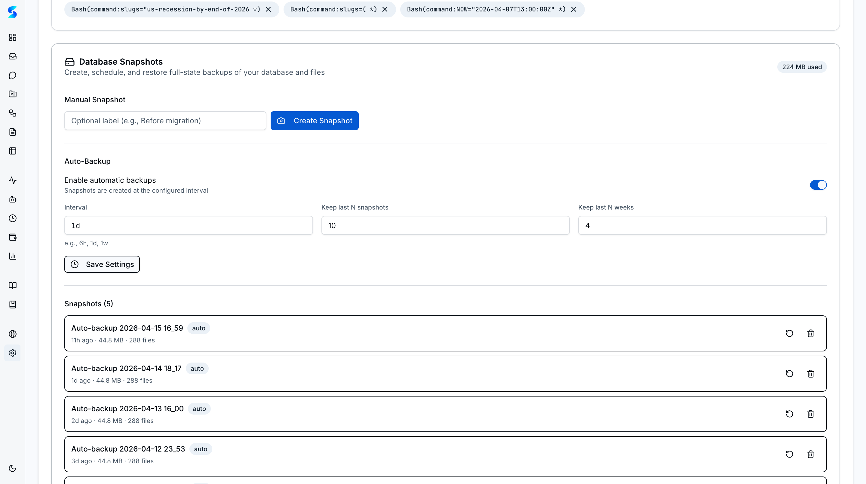 Live spend pacing with monthly and daily caps, provider breakdown, and permission presets with risk tiers