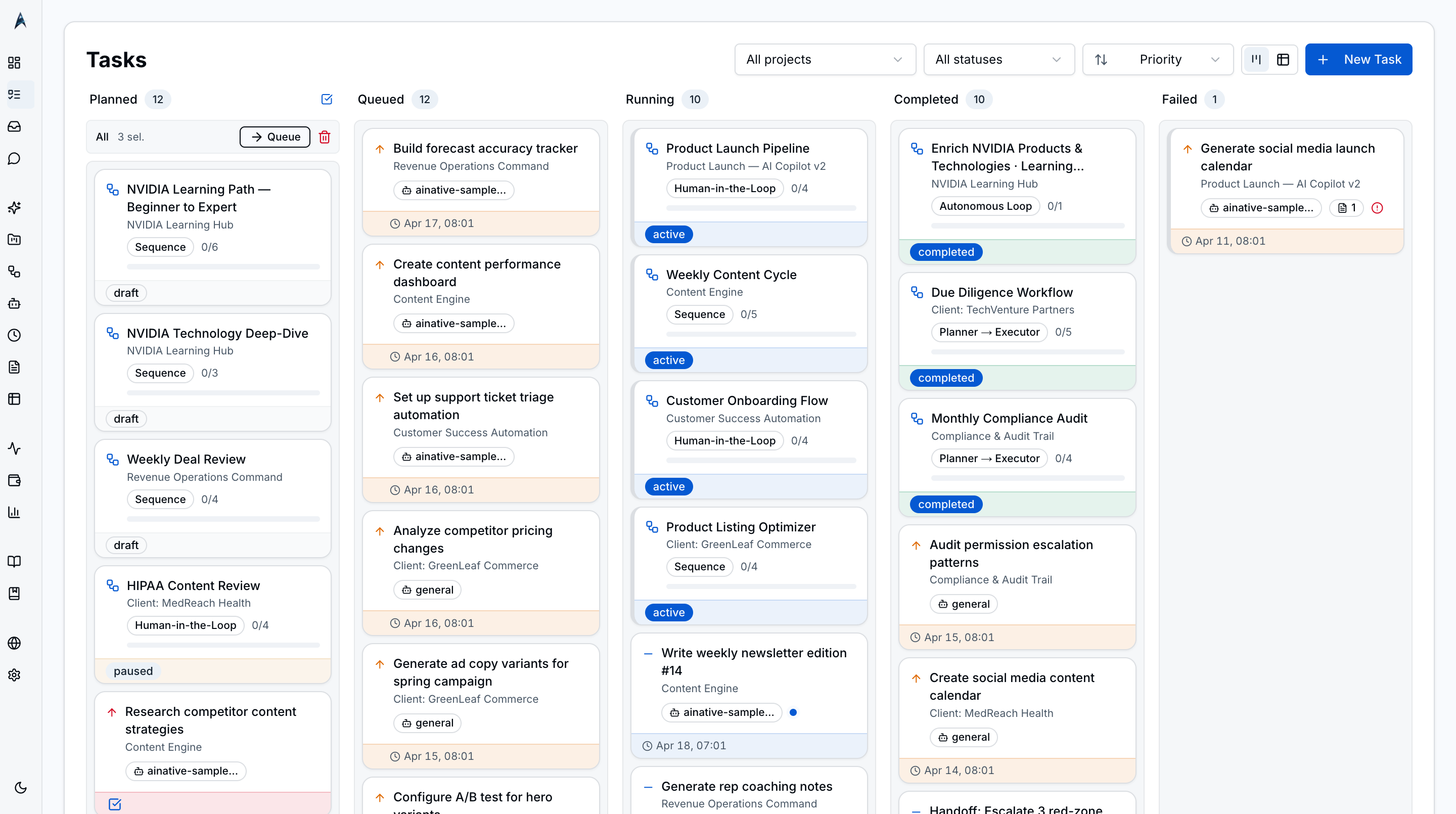 Bulk select with action toolbar