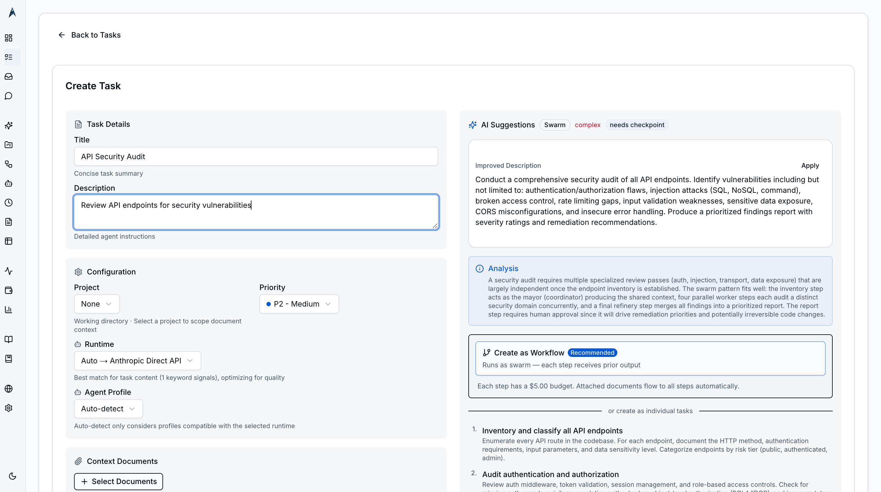 AI Assist analyzing the task