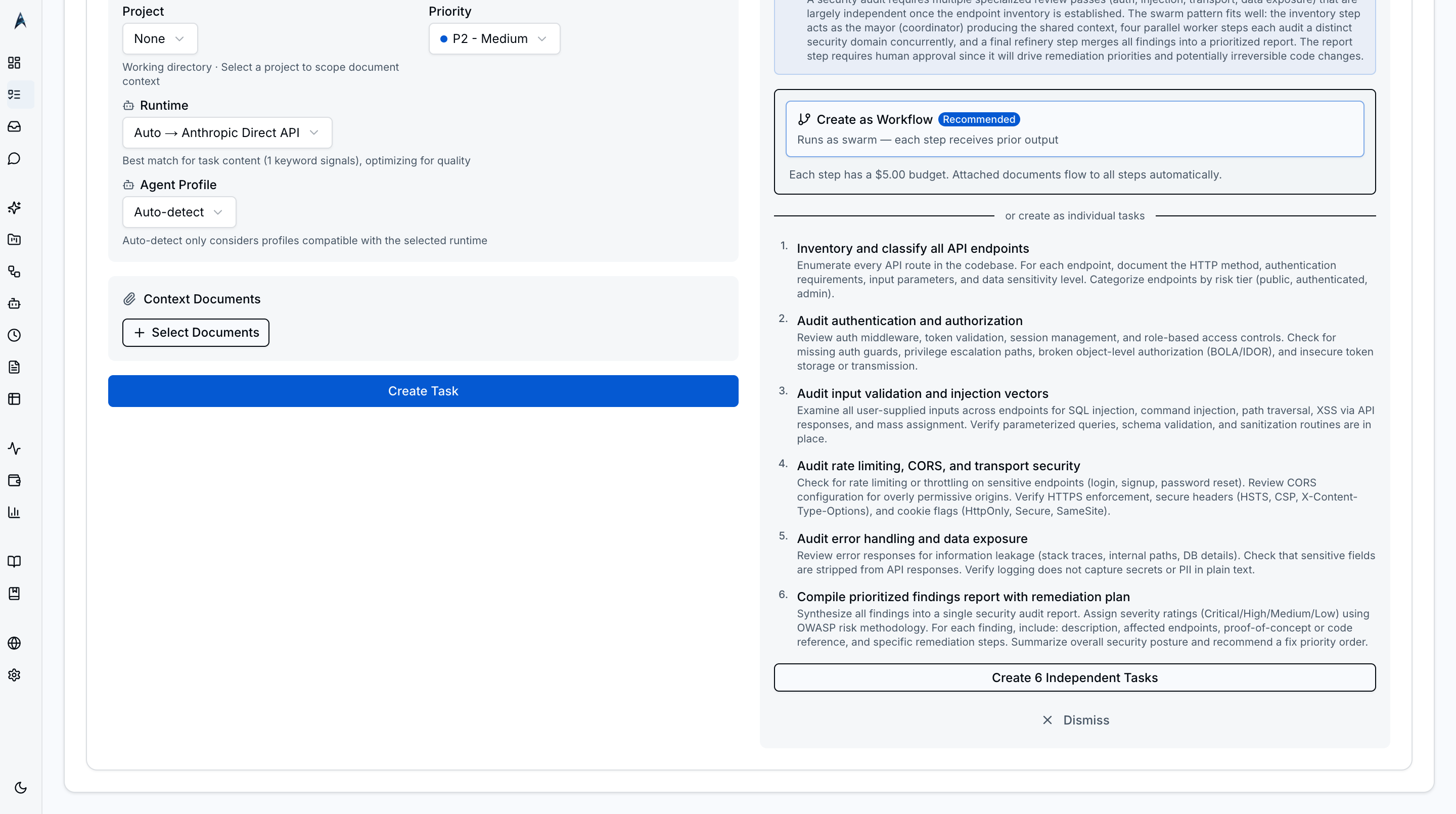 AI Assist proposes a task breakdown