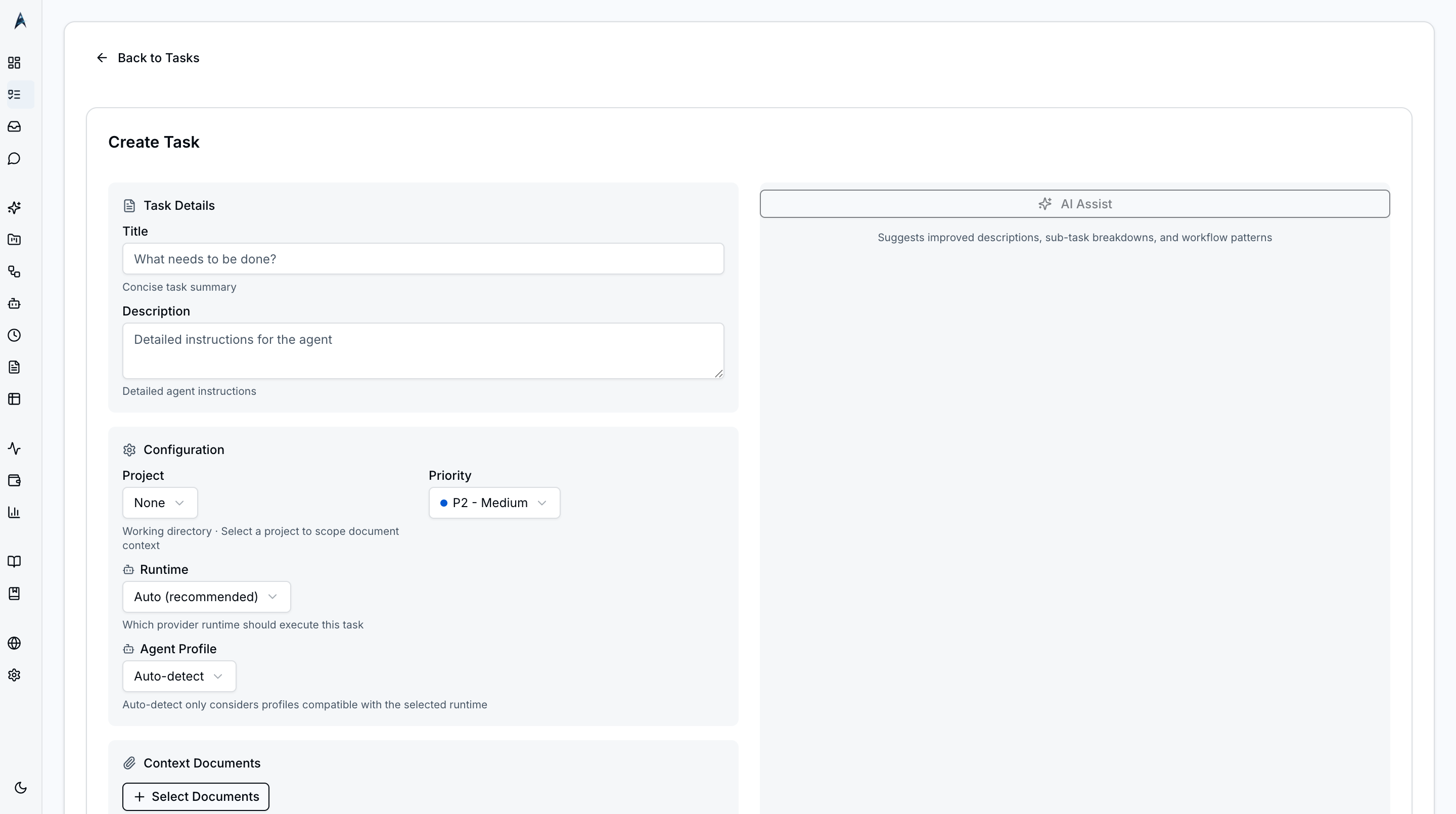 Empty task creation form