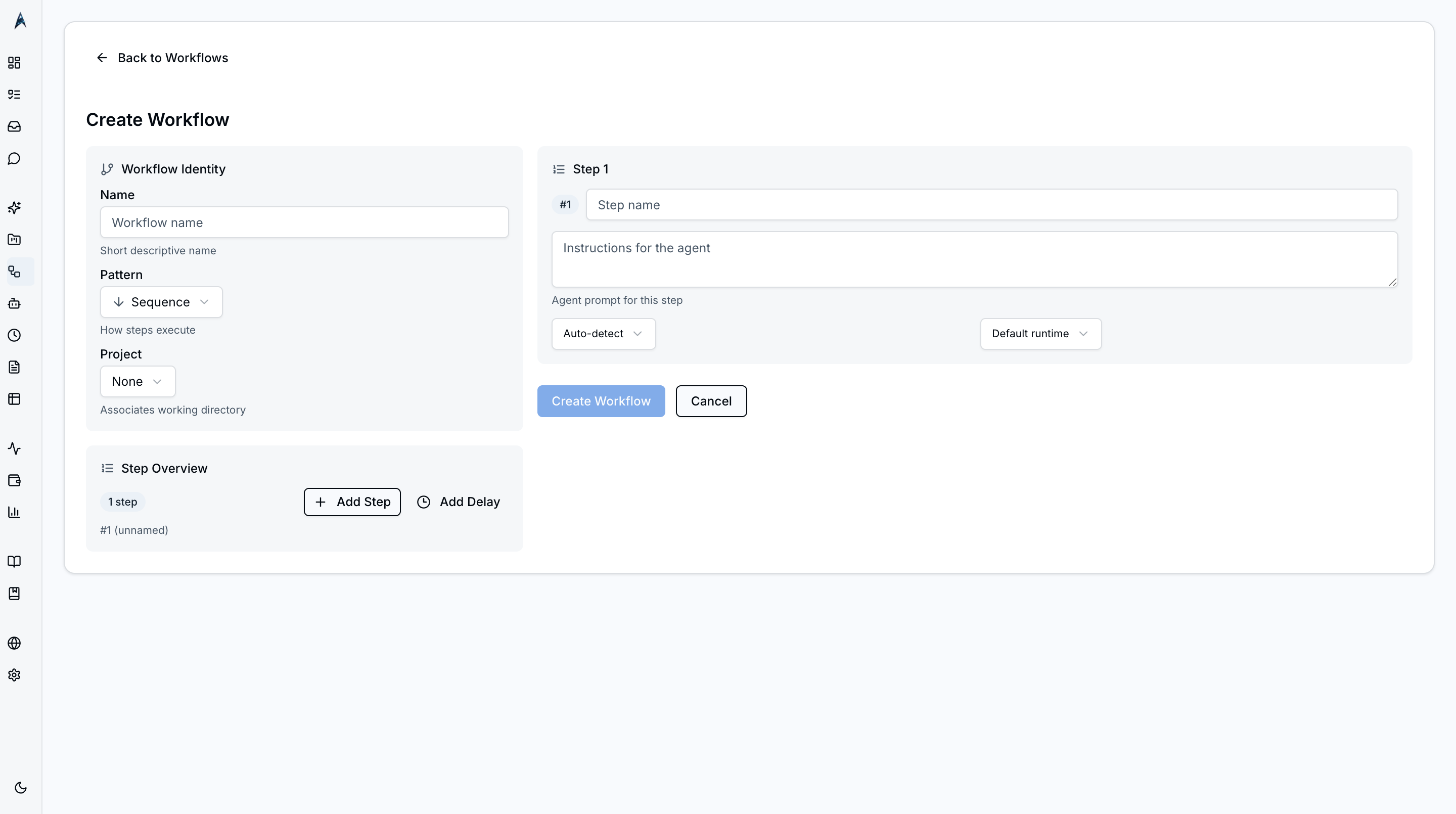 Empty workflow create form